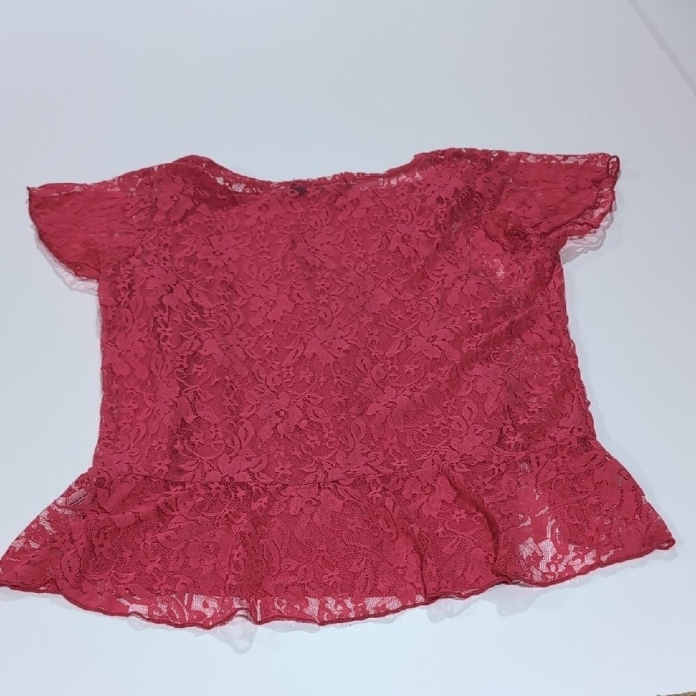 Rue21 Red Lace Blouse Y2K with Short Ruffle Sleeves Romantic Vintage Medium - Picture 11 of 11